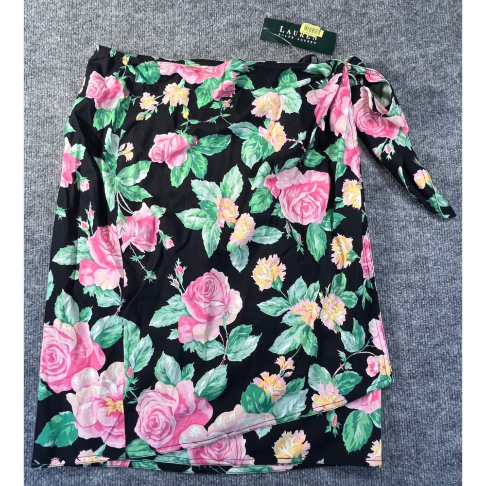 RARE! NWT LAUREN RALPH LAUREN LRL 90s Black Floral Midi Skirt Sz 14 Cotton